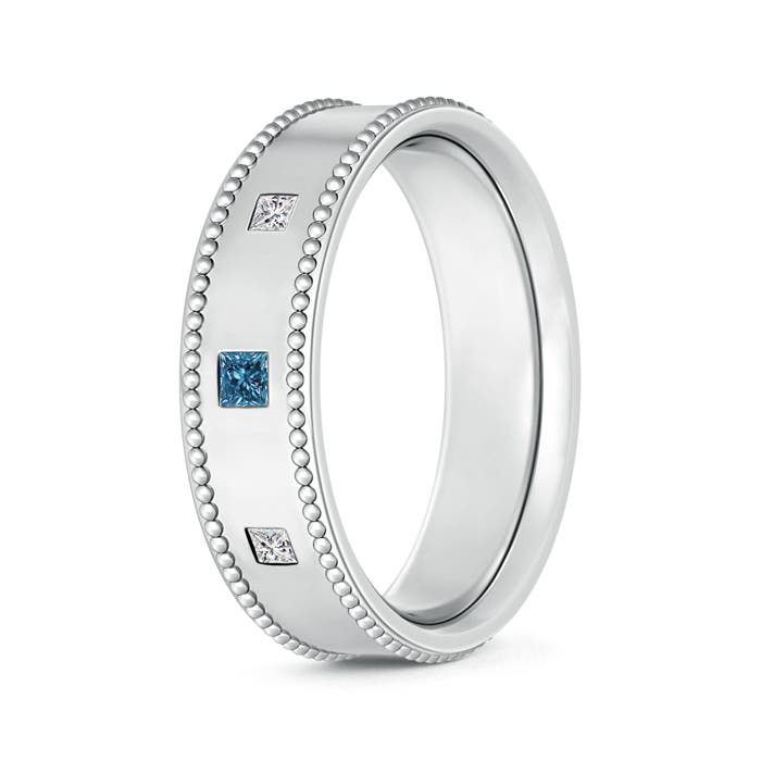 3 Stone Princess White & Enhanced Blue Diamond Men's Wedding Band
