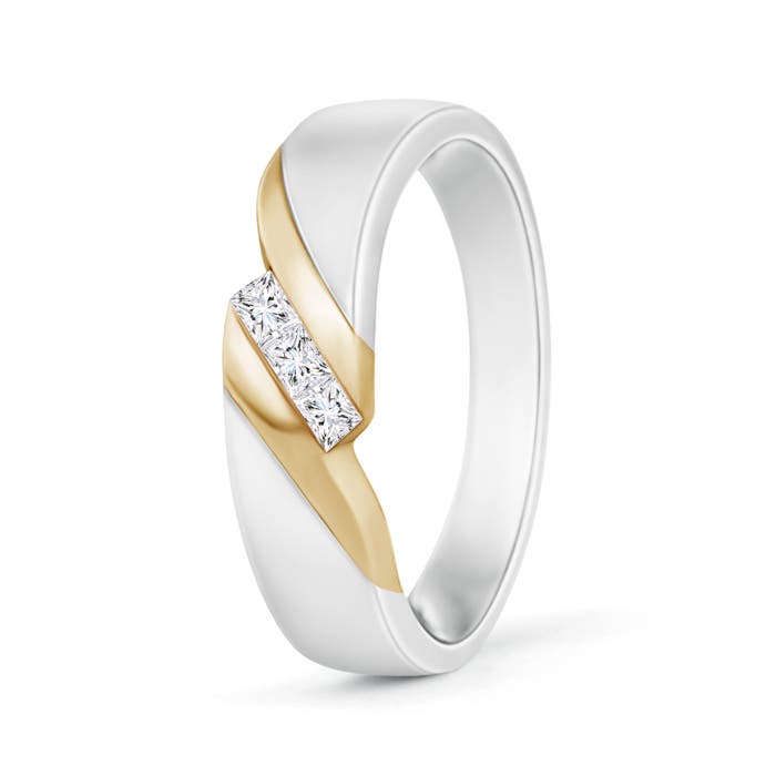 Two Tone Diagonal Channel Diamond 3 Stone Band for Him