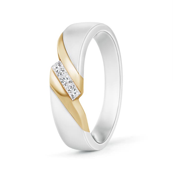 Two Tone Diagonal Channel Diamond 3 Stone Band for Him