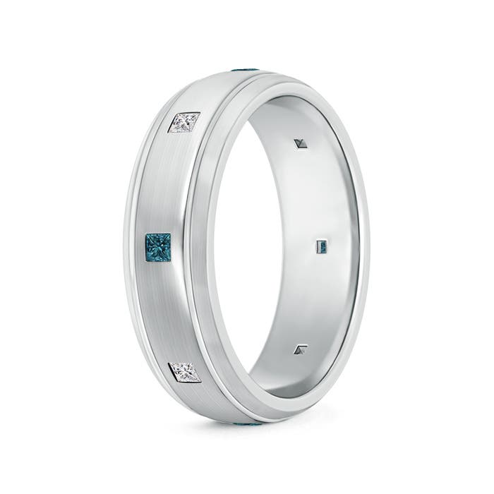 White & Enhanced Blue Diamond Low Dome Comfort Fit Band for Him