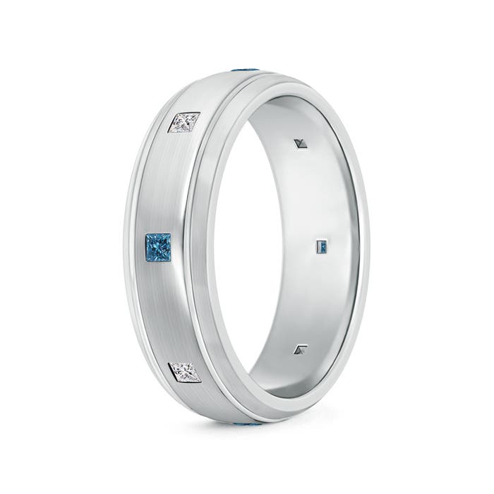 White & Enhanced Blue Diamond Low Dome Comfort Fit Band for Him