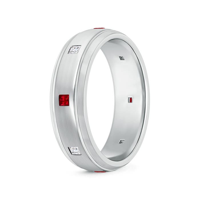 Ruby and Diamond Low Dome Comfort Fit Band for Him