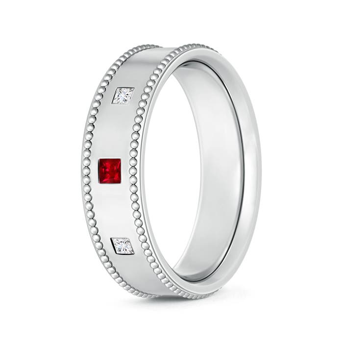 Square Ruby Diamond 3 Stone Wedding Band for Men