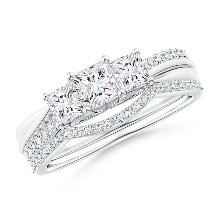 Princess-Cut Diamond Three Stone Bridal Set