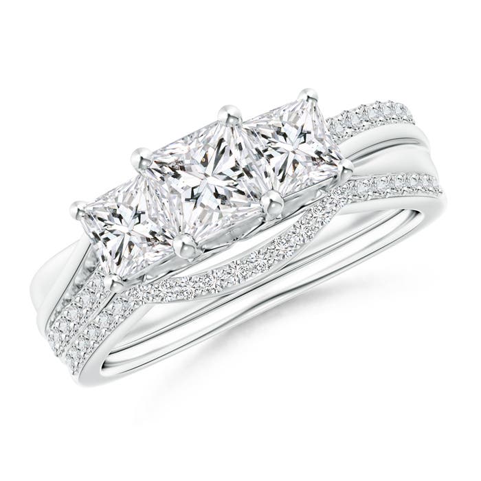Princess-Cut Diamond Three Stone Bridal Set