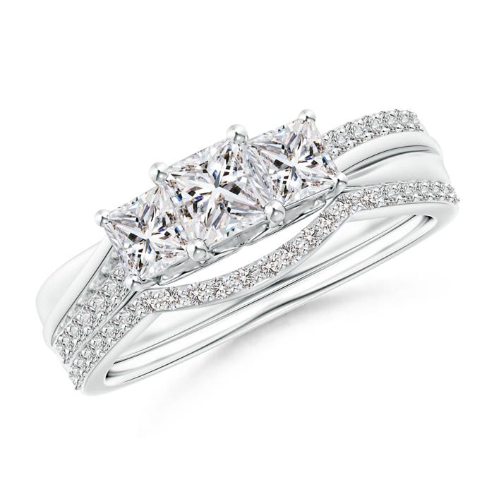 Princess-Cut Diamond Three Stone Bridal Set