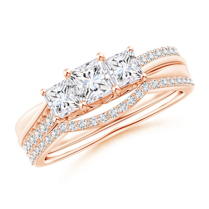 Princess-Cut Diamond Three Stone Bridal Set