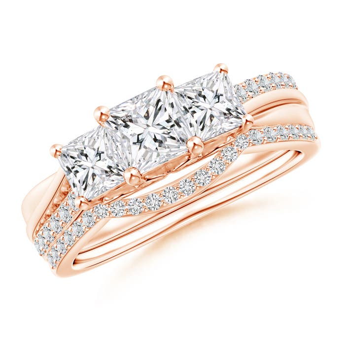 Princess-Cut Diamond Three Stone Bridal Set