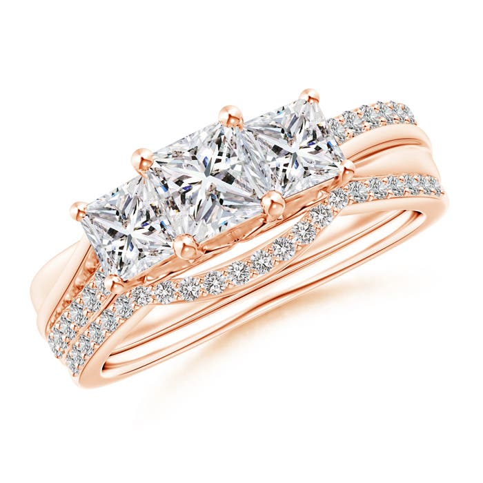 Princess-Cut Diamond Three Stone Bridal Set