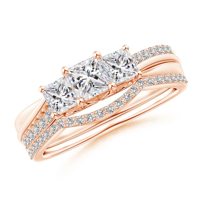 Princess-Cut Diamond Three Stone Bridal Set