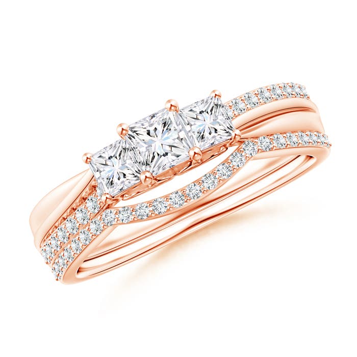 Princess-Cut Diamond Three Stone Bridal Set