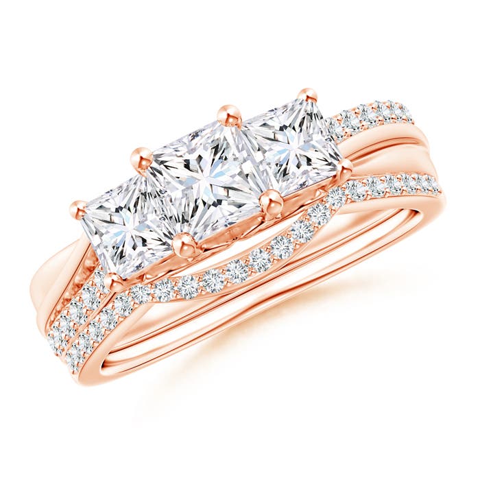 Princess-Cut Diamond Three Stone Bridal Set