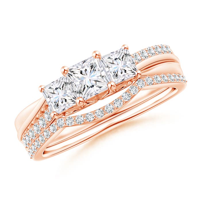 Princess-Cut Diamond Three Stone Bridal Set