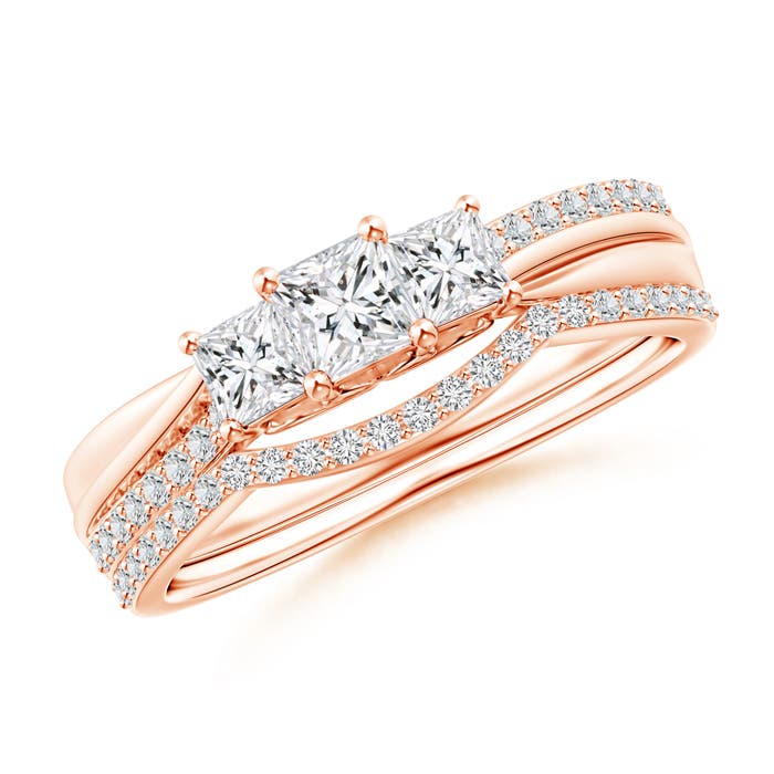Princess-Cut Diamond Three Stone Bridal Set