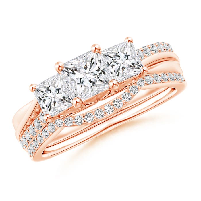 Princess-Cut Diamond Three Stone Bridal Set