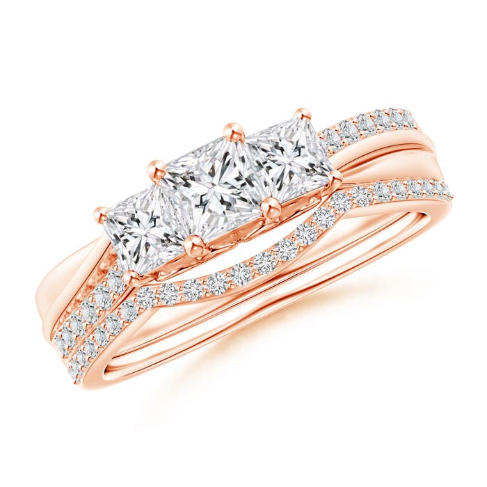 Princess-Cut Diamond Three Stone Bridal Set