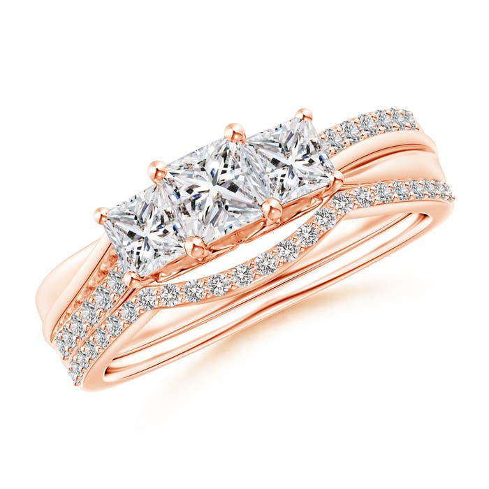 Princess-Cut Diamond Three Stone Bridal Set