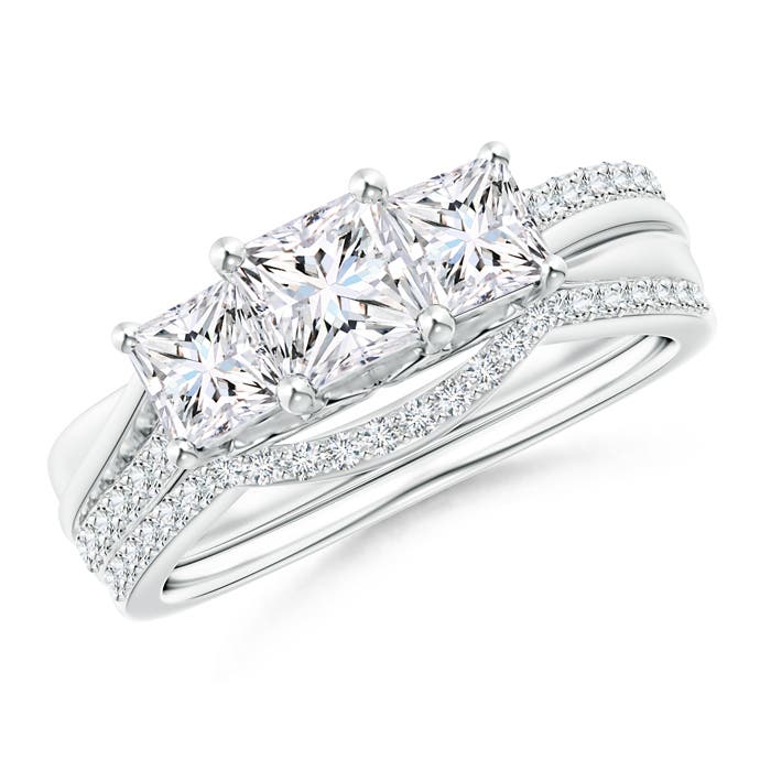 Princess-Cut Diamond Three Stone Bridal Set