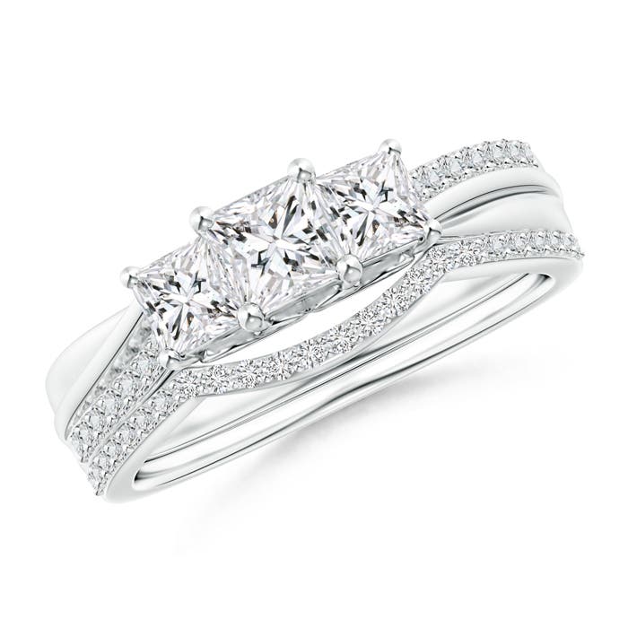 Princess-Cut Diamond Three Stone Bridal Set