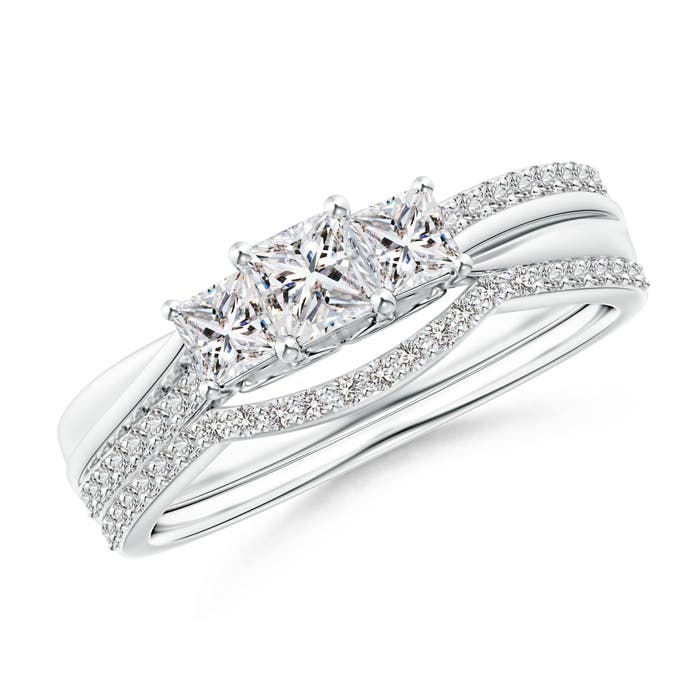 Princess-Cut Diamond Three Stone Bridal Set