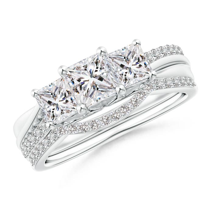 Princess-Cut Diamond Three Stone Bridal Set
