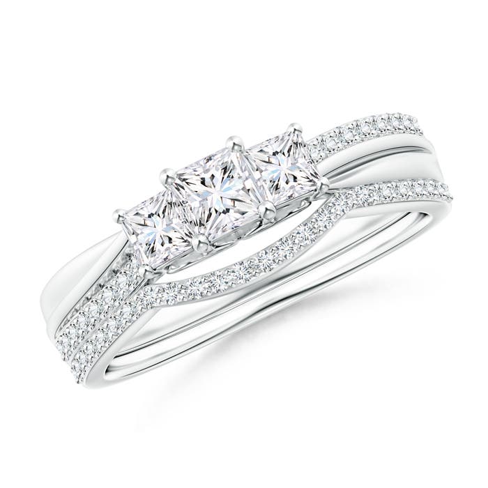 Princess-Cut Diamond Three Stone Bridal Set