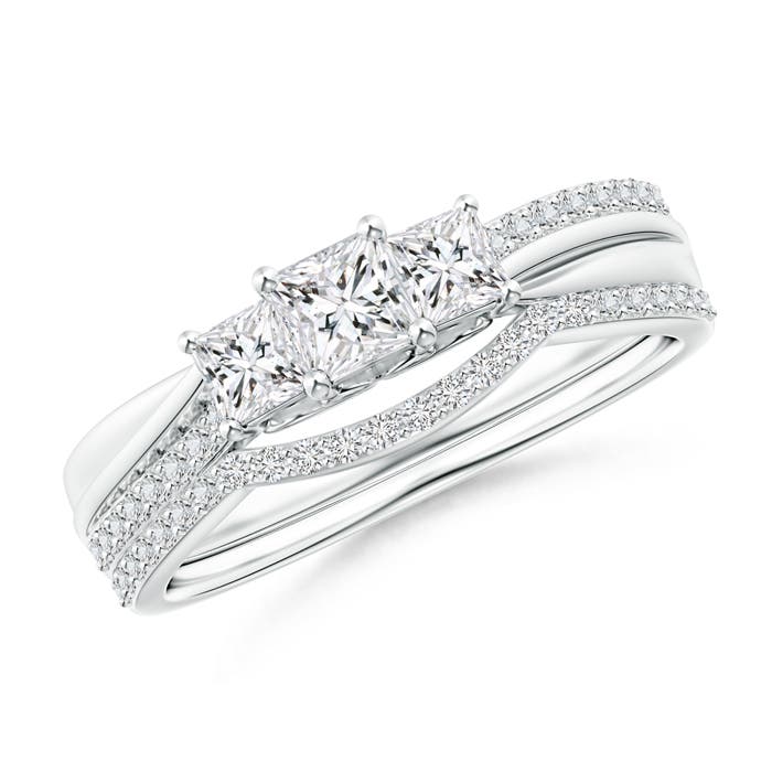 Princess-Cut Diamond Three Stone Bridal Set