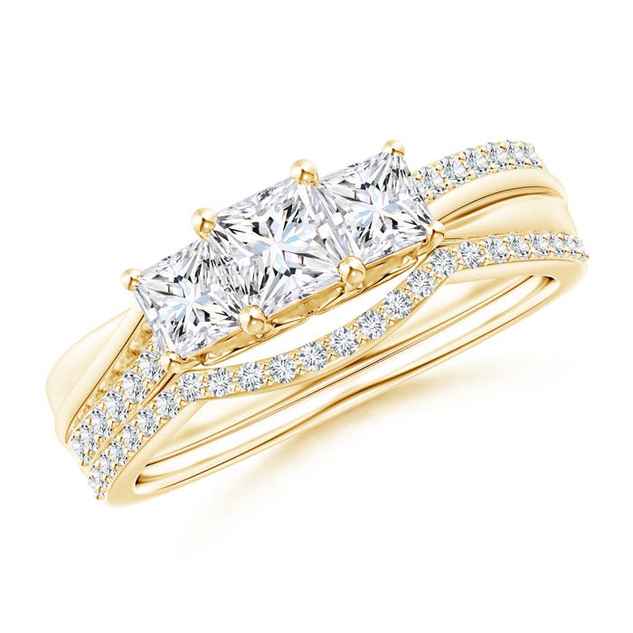 Princess-Cut Diamond Three Stone Bridal Set