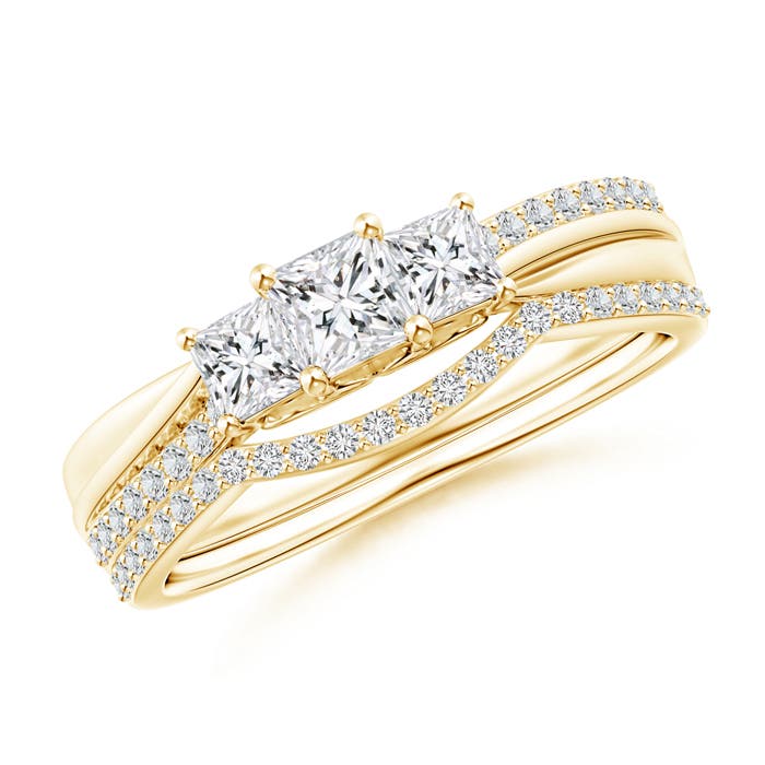 Princess-Cut Diamond Three Stone Bridal Set