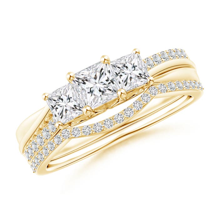 Princess-Cut Diamond Three Stone Bridal Set