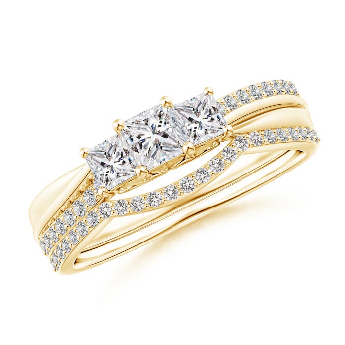 Princess-Cut Diamond Three Stone Bridal Set