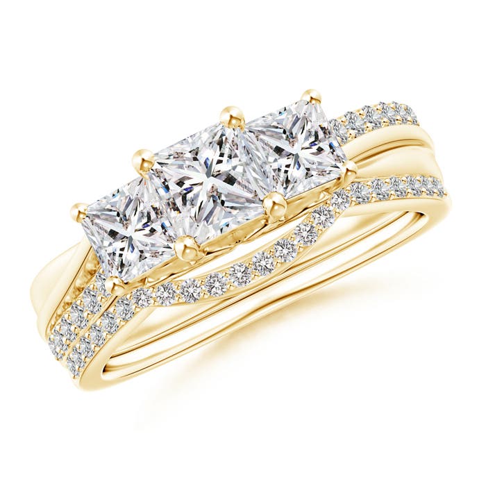 Princess-Cut Diamond Three Stone Bridal Set