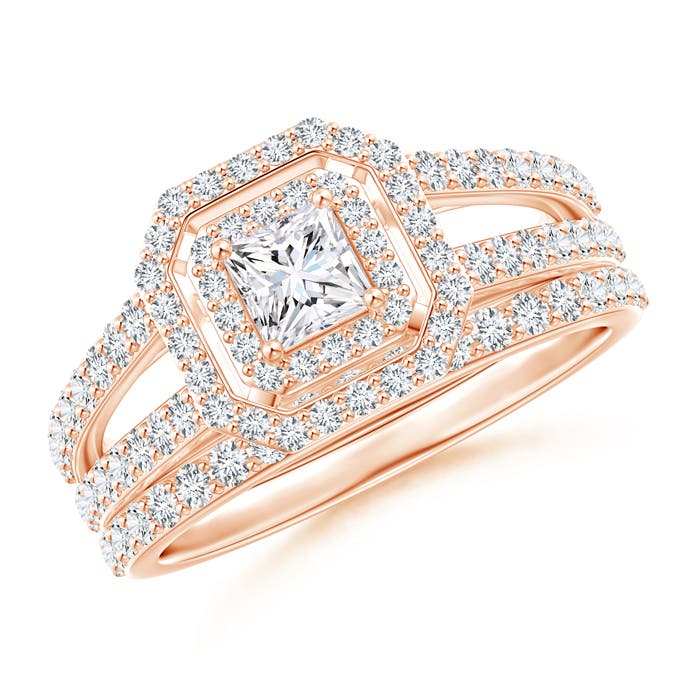Princess-Cut Diamond Octagon Double Halo Bridal Set