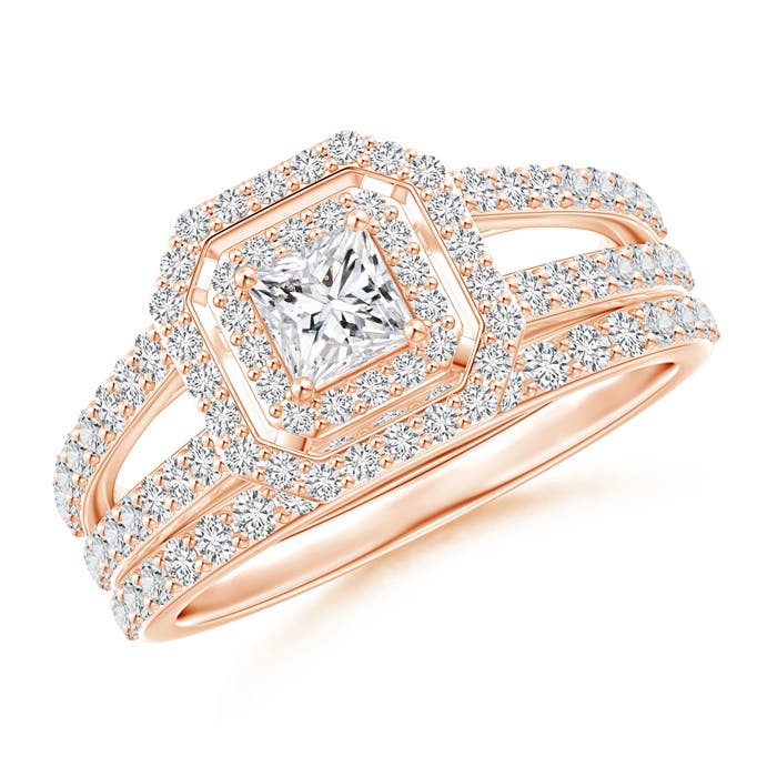 Princess-Cut Diamond Octagon Double Halo Bridal Set
