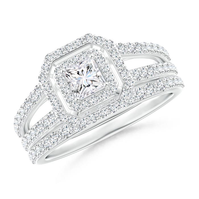 Princess-Cut Diamond Octagon Double Halo Bridal Set