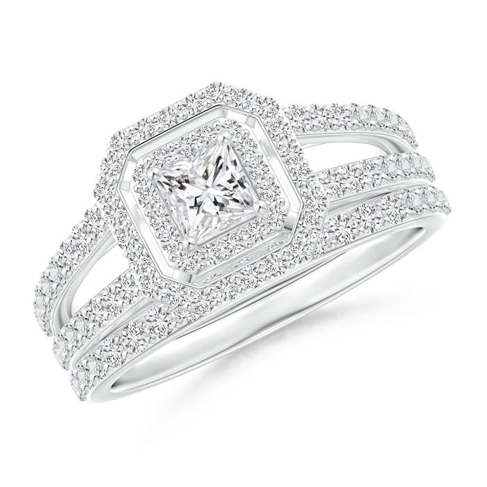 Princess-Cut Diamond Octagon Double Halo Bridal Set