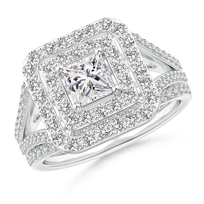 Floating Princess-Cut Diamond Double Halo Bridal Set