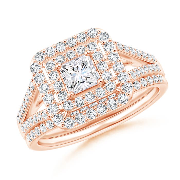 Floating Princess-Cut Diamond Double Halo Bridal Set