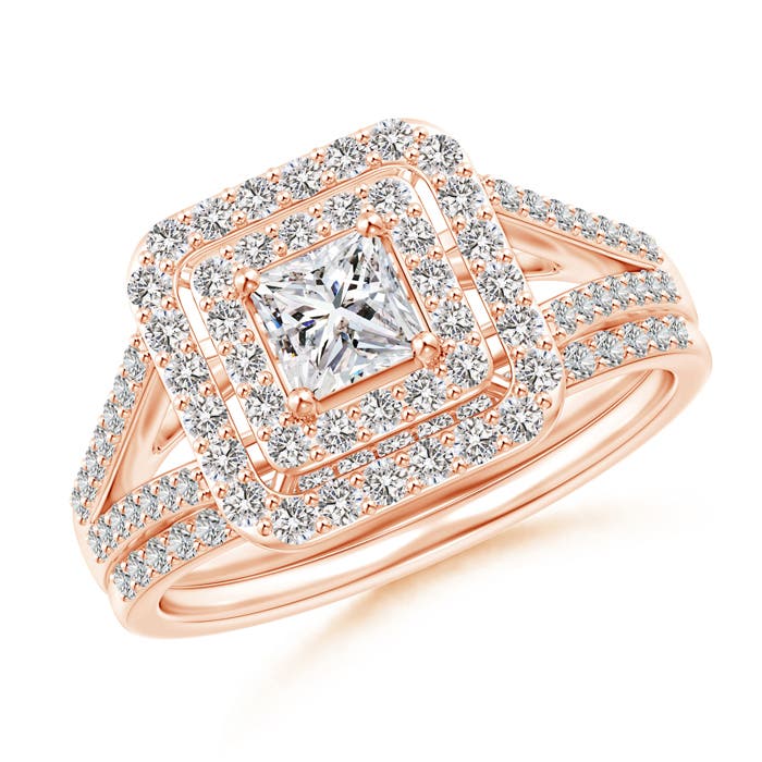Floating Princess-Cut Diamond Double Halo Bridal Set