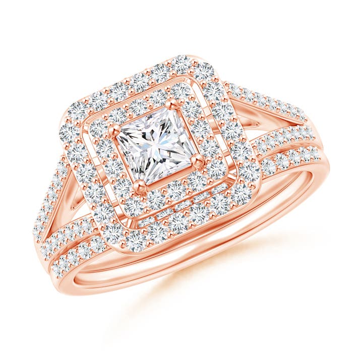 Floating Princess-Cut Diamond Double Halo Bridal Set