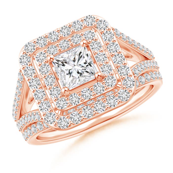 Floating Princess-Cut Diamond Double Halo Bridal Set