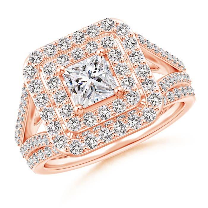 Floating Princess-Cut Diamond Double Halo Bridal Set
