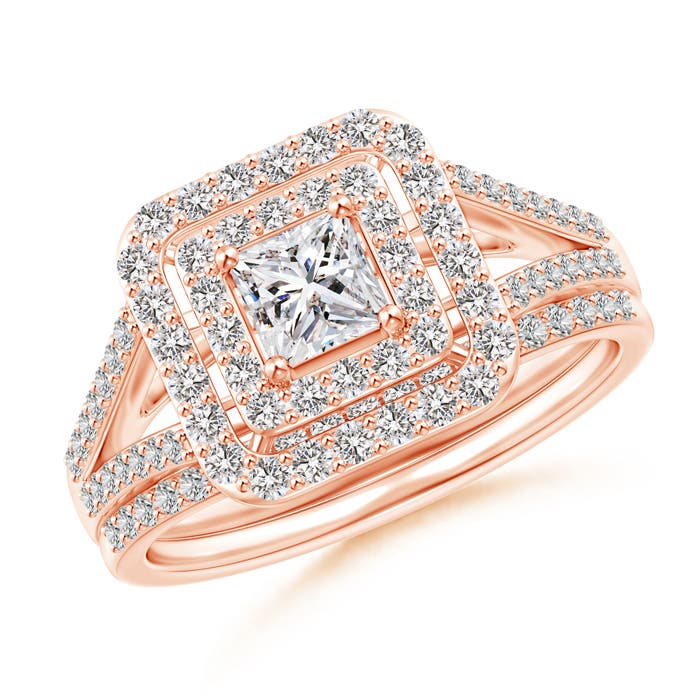 Floating Princess-Cut Diamond Double Halo Bridal Set