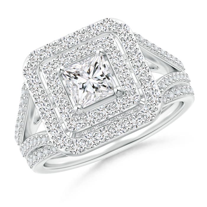 Floating Princess-Cut Diamond Double Halo Bridal Set