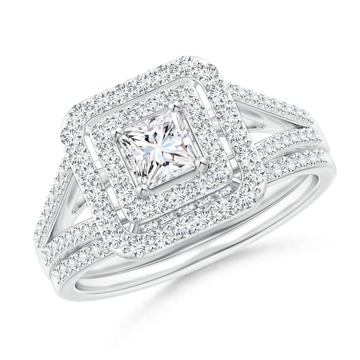 Floating Princess-Cut Diamond Double Halo Bridal Set