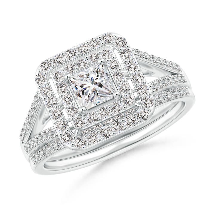 Floating Princess-Cut Diamond Double Halo Bridal Set