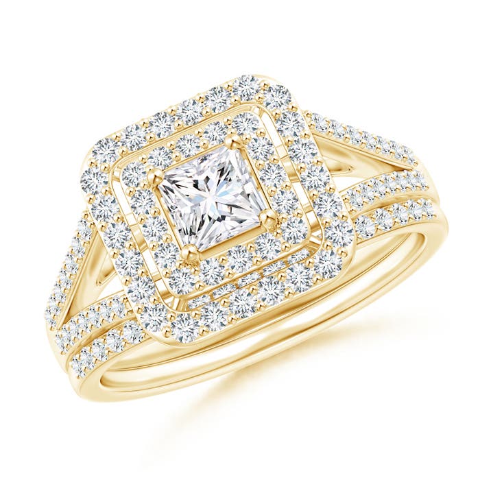 Floating Princess-Cut Diamond Double Halo Bridal Set