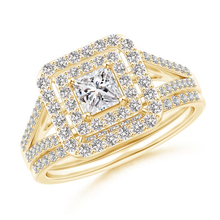 Floating Princess-Cut Diamond Double Halo Bridal Set